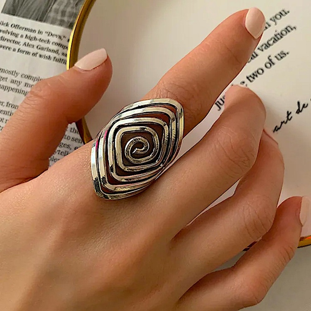 Silver Swirl Statement Boho Ring - Picture 4 of 5